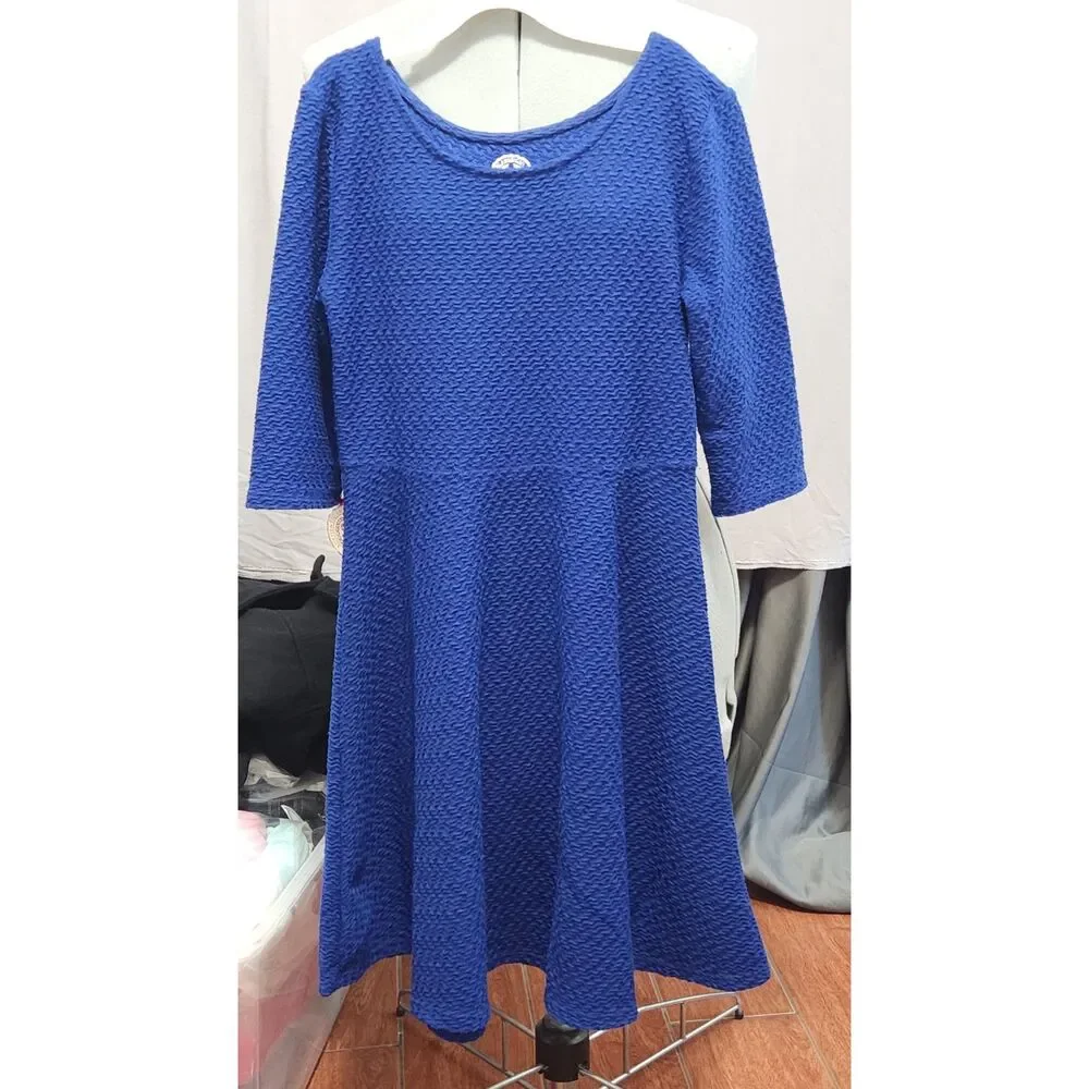 royal blue textured fit-and-flare dress features a scoop neckline sz 12